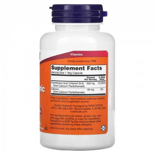 NOW Foods, Пантотеновая кислота, 500 мг, 100 растительных капсул NOW Foods, Пантотеновая кислота, 500 мг, 100 растительных капсул